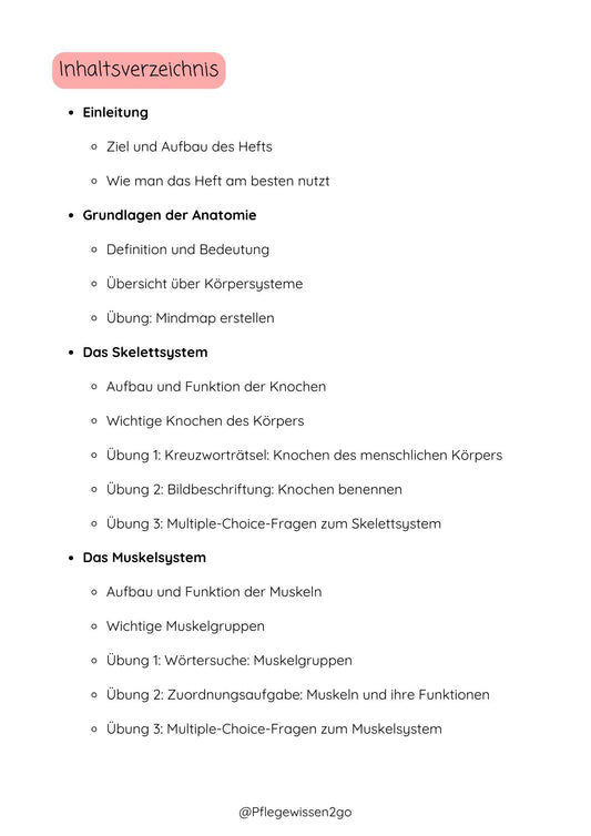 Übungsheft Anatomie