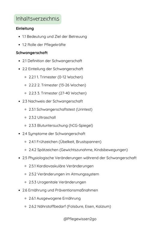 Betreuung und Pflege während Schwangerschaft, Geburt, Wochenbett und Stillzeit