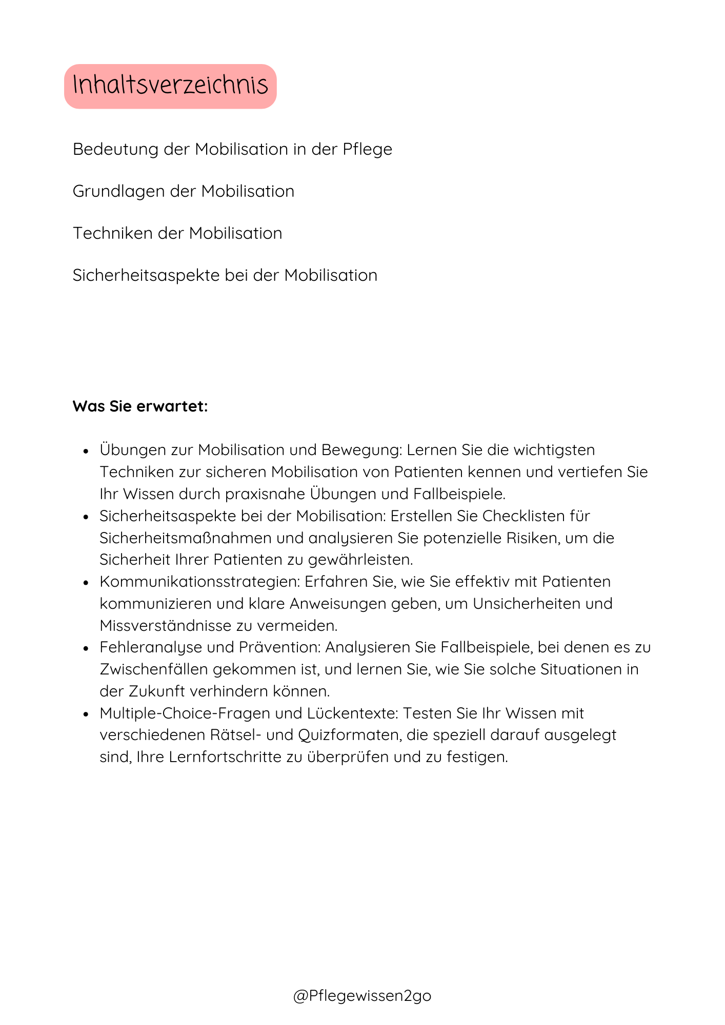 Übungsheft Mobilisation und Bewegung