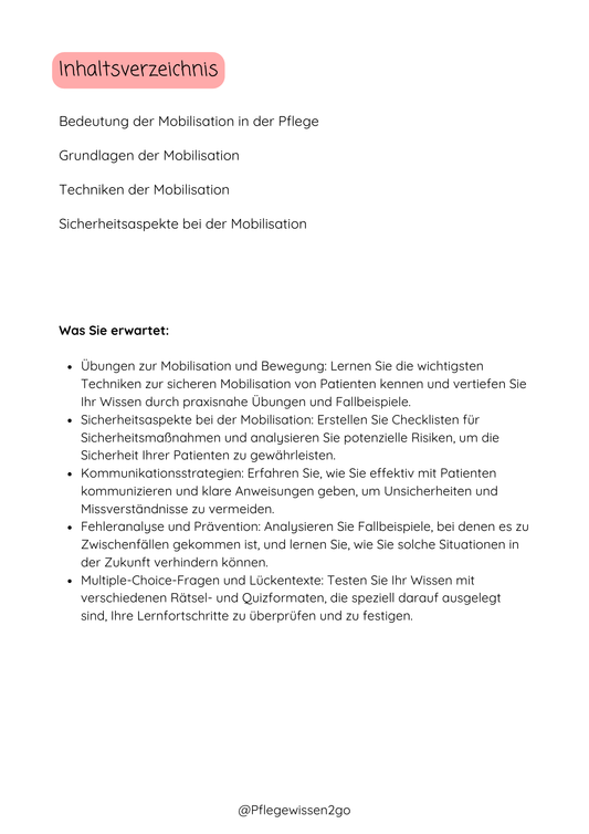 Übungsheft Mobilisation und Bewegung