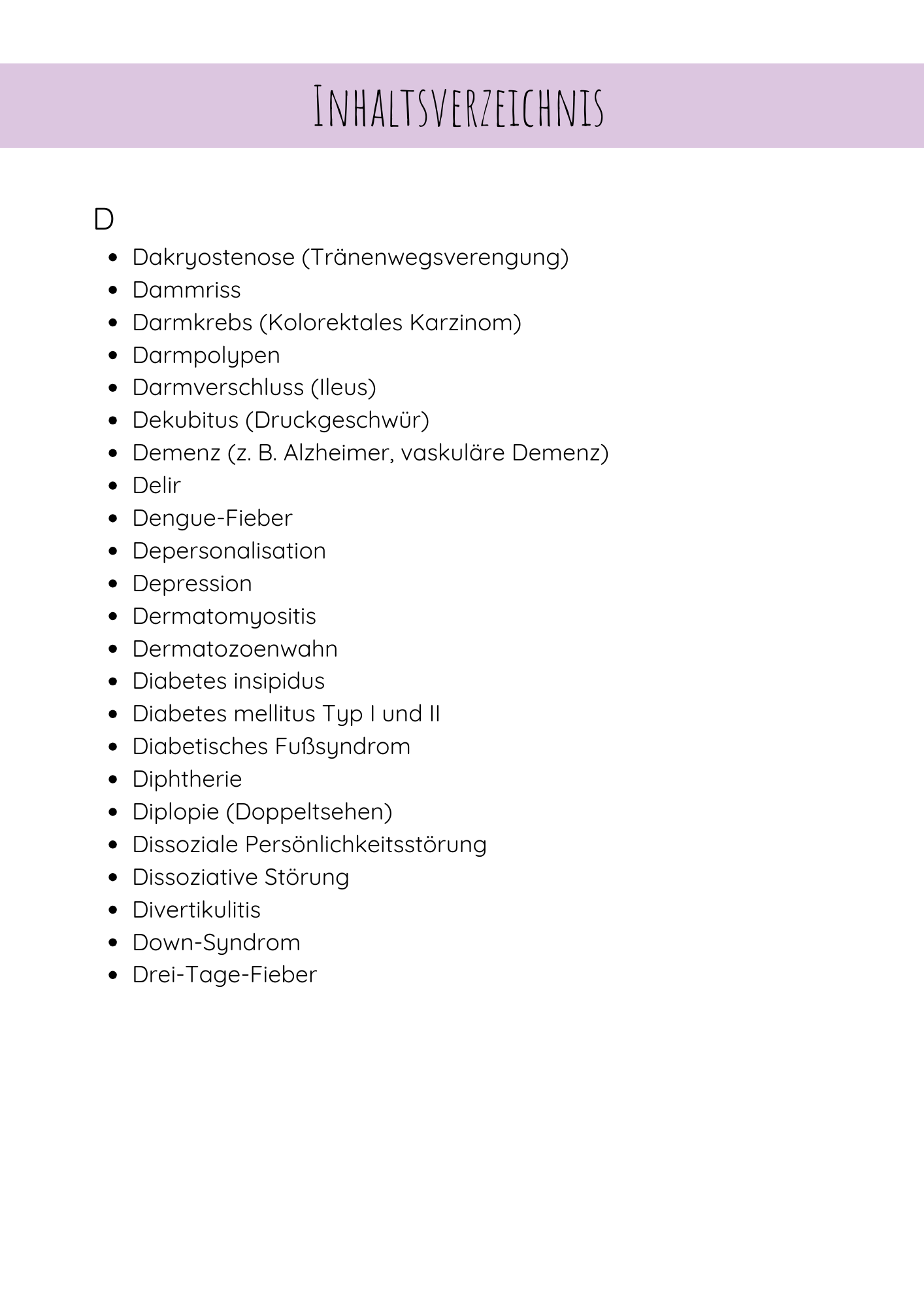 Krankheitsbilder mit dem Buchstaben D