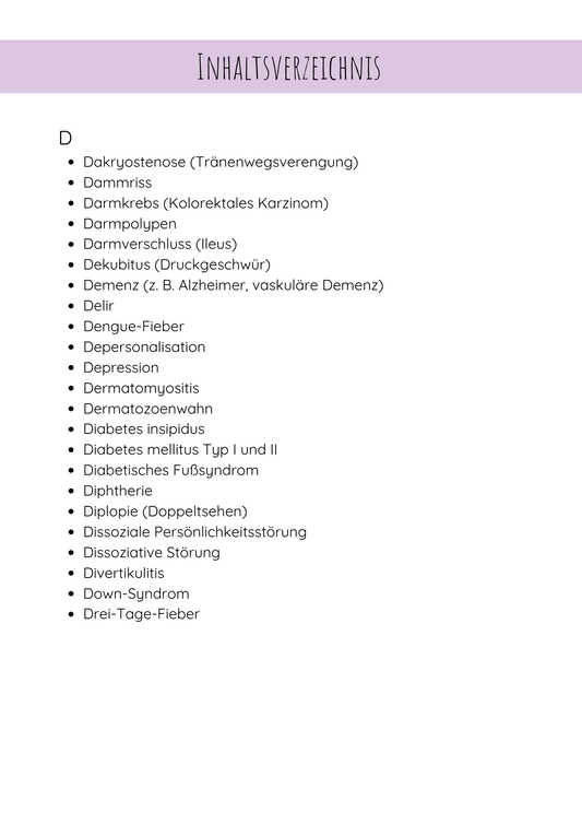 Krankheitsbilder mit dem Buchstaben D