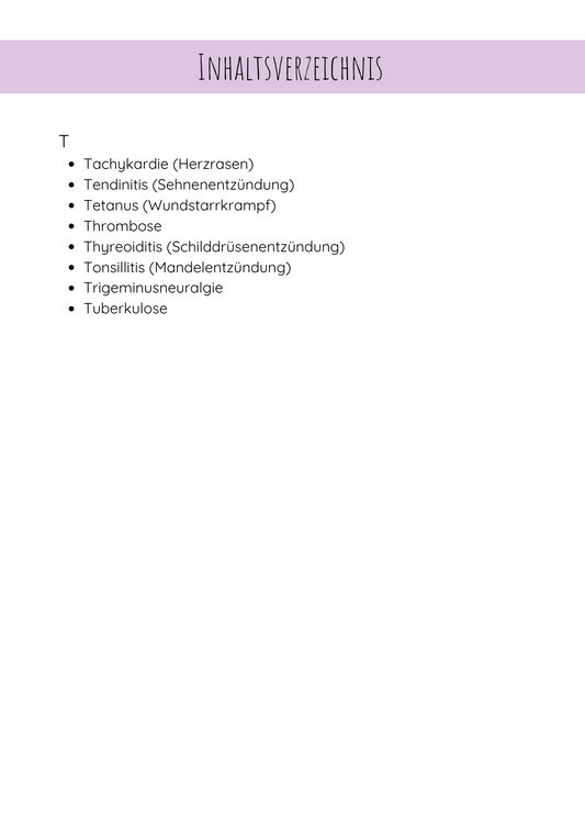 Krankheitsbilder mit dem Buchstaben T