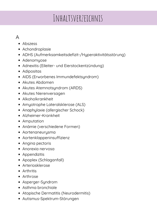 Krankheitsbilder mit Buchstaben A
