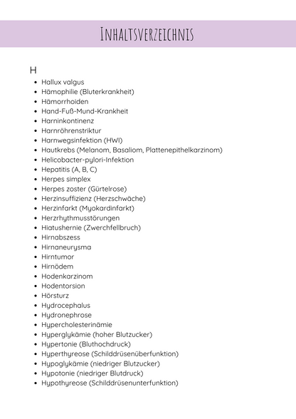 Krankheitsbilder mit dem Buchstaben H